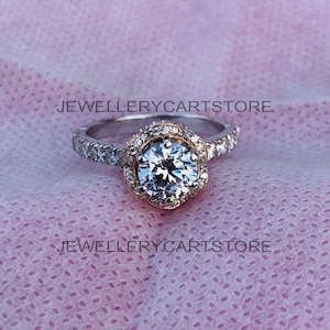 Enchanted Disney Belle 1-1/4 ct. tw Round Brilliant Engagement Ring with Layered Flower Design in 14K White and Pink Gold Finish, 5925