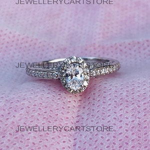 Enchanted Disney Ariel 1 CT. T.W. Oval Diamond Frame Engagement Ring in 14K White Gold Finish White Oval Diamond Anniversary Gift Ring 5754