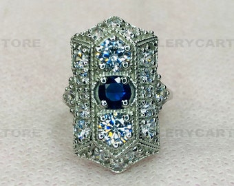 2.75Ct Stunning Art Deco Three Stone Diamond Filigree Statement Ring, Engagement Ring in 935 Argentium Silver, Art Deco Ring collection 6097