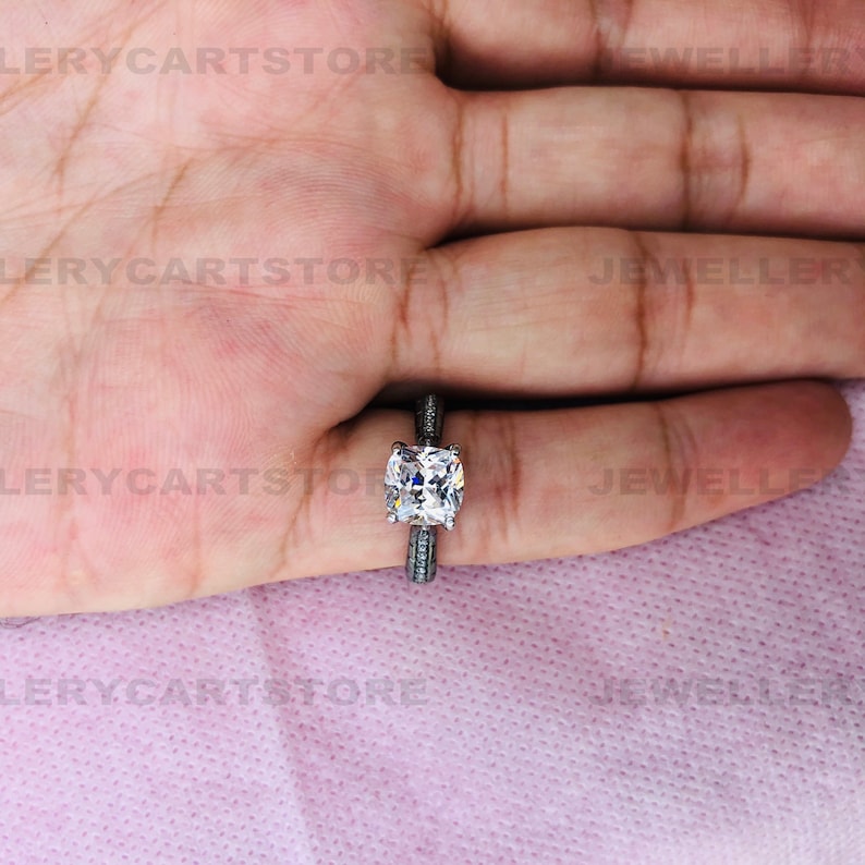 Enchanted Villains White Cushion Cut Diamond Maleficent Engagement Ring Black Rhodium Plating Over 925 Sterling Silver Gothic Ring 5712
