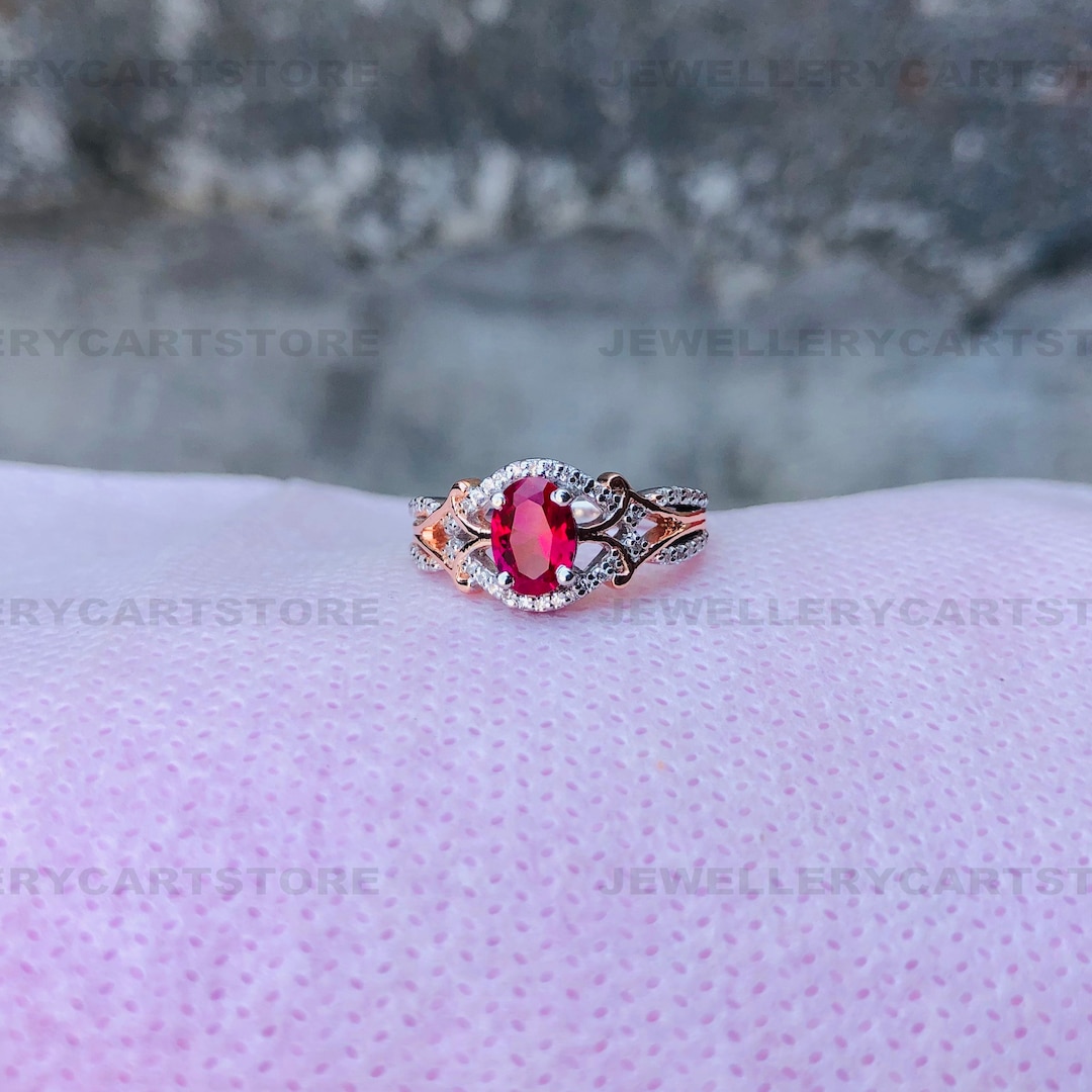 Enchanted Disney Mulan Live Action Rhodolite Ct Anello con diamanti in  argento massiccio 925 con placcato oro rosa 10K, regalo di San Valentino, 