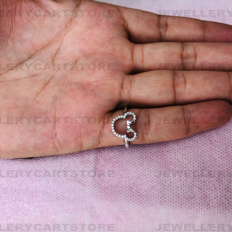 925 Sterling Silver Ring Diamond Outline Ring 6412 Young Girl Charm Ring Solid White Gold Ring T.W Mickey Mouse /& Minnie Mouse 110 CT