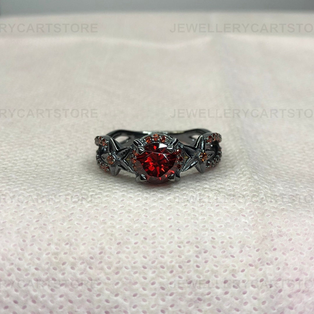 Gothic Black Ring, Red Ring, Punky Style Black Ring, Black