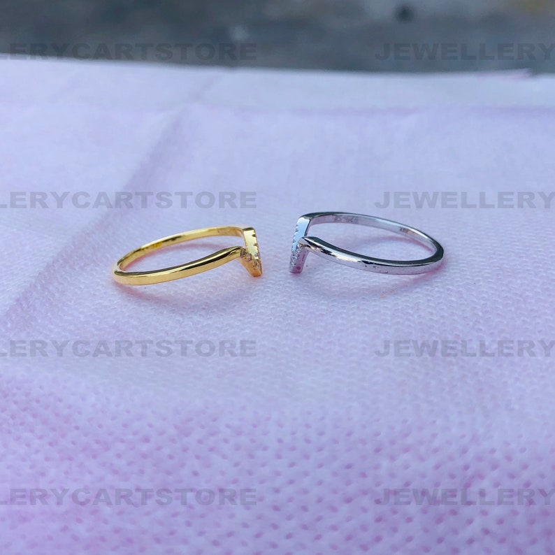 White /& Yellow Gold Rhodium Plated Ring Set Stackable Rings Delicate Charm Ring 6609 Chevron Diamond Ring Set Wonder Woman V Shape Ring