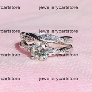 Near White Round Moissanite Engagement Wedding Anniversary Bridal Set Ring Twisted Band Stylish Jewelry Ring 925 Sterling Silver Ring 5922