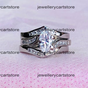 2.10ct Marquise-Schliff Diamant-Verlobung Hochzeit Trio-Ring-Set Jahrestag Geschenk gebogen passender Band Schmuckring 925 Sterling Silber 4558