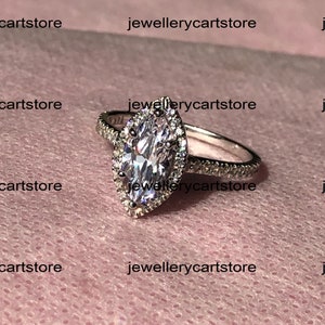 Moissanite Ring, White Marquise Diamond Halo Ring, Engagement Wedding Anniversary Ring Band, White Gold, Solid 925 Stering Silver
