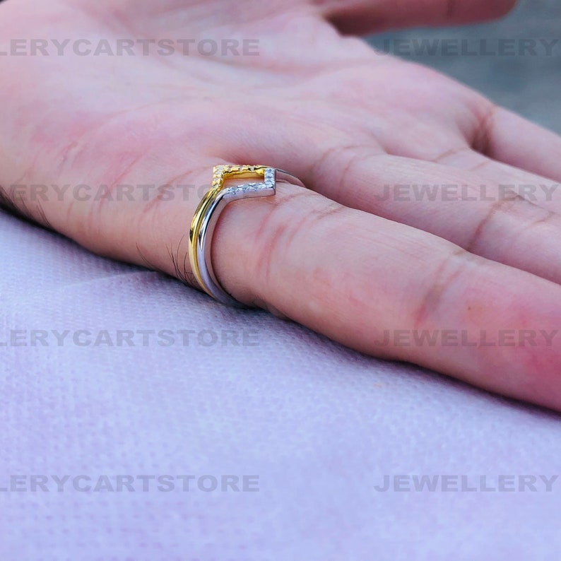 White /& Yellow Gold Rhodium Plated Ring Set Stackable Rings Delicate Charm Ring 6609 Chevron Diamond Ring Set Wonder Woman V Shape Ring