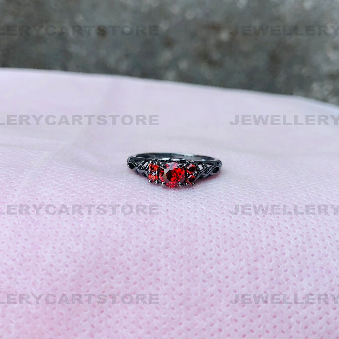 Gothic Black Ring, Red Ring, Punky Style Black Ring, Black