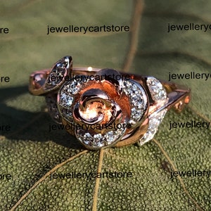 Enchanted Disney Belle Engagement Ring 1/5 CT T.W. Simulated Diamond Rose Gold Rhodium Plated Sterling Silver Ring, Rose Promise Ring, 5825