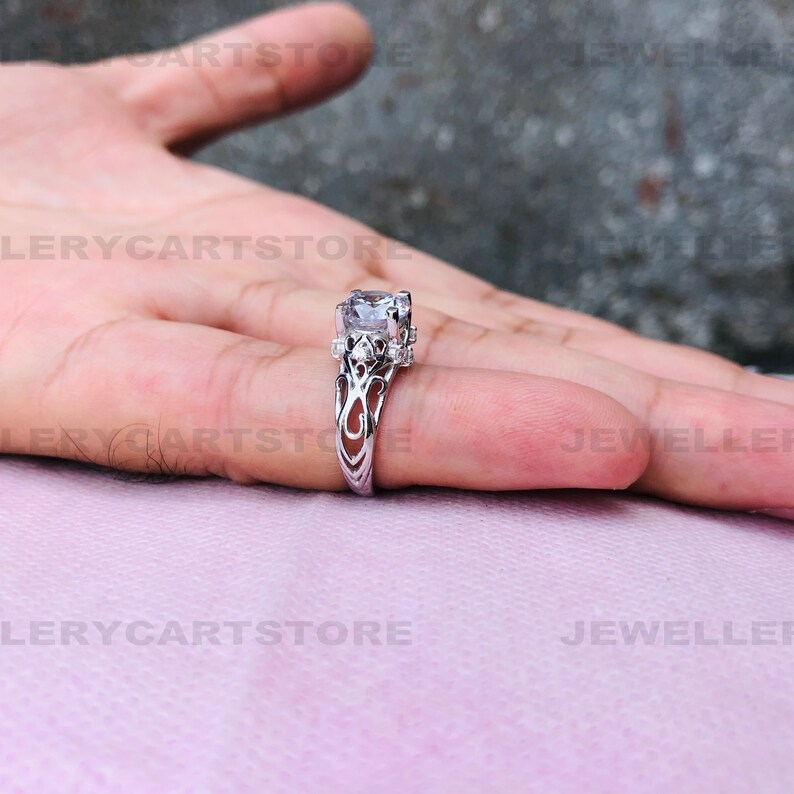 White Round Diamond Ring White Gold Ring 4769 925 Sterling Silver Ring Wedding Ring Moissanite Ring Pave Set Ring Lab Diamond Ring