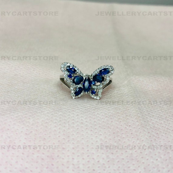 Blue sapphire butterfly ring deals