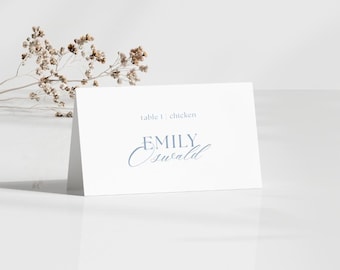 Elegant Wedding Place Cards – Blue Calligraphy, DIY Canva Template (Digital Download)