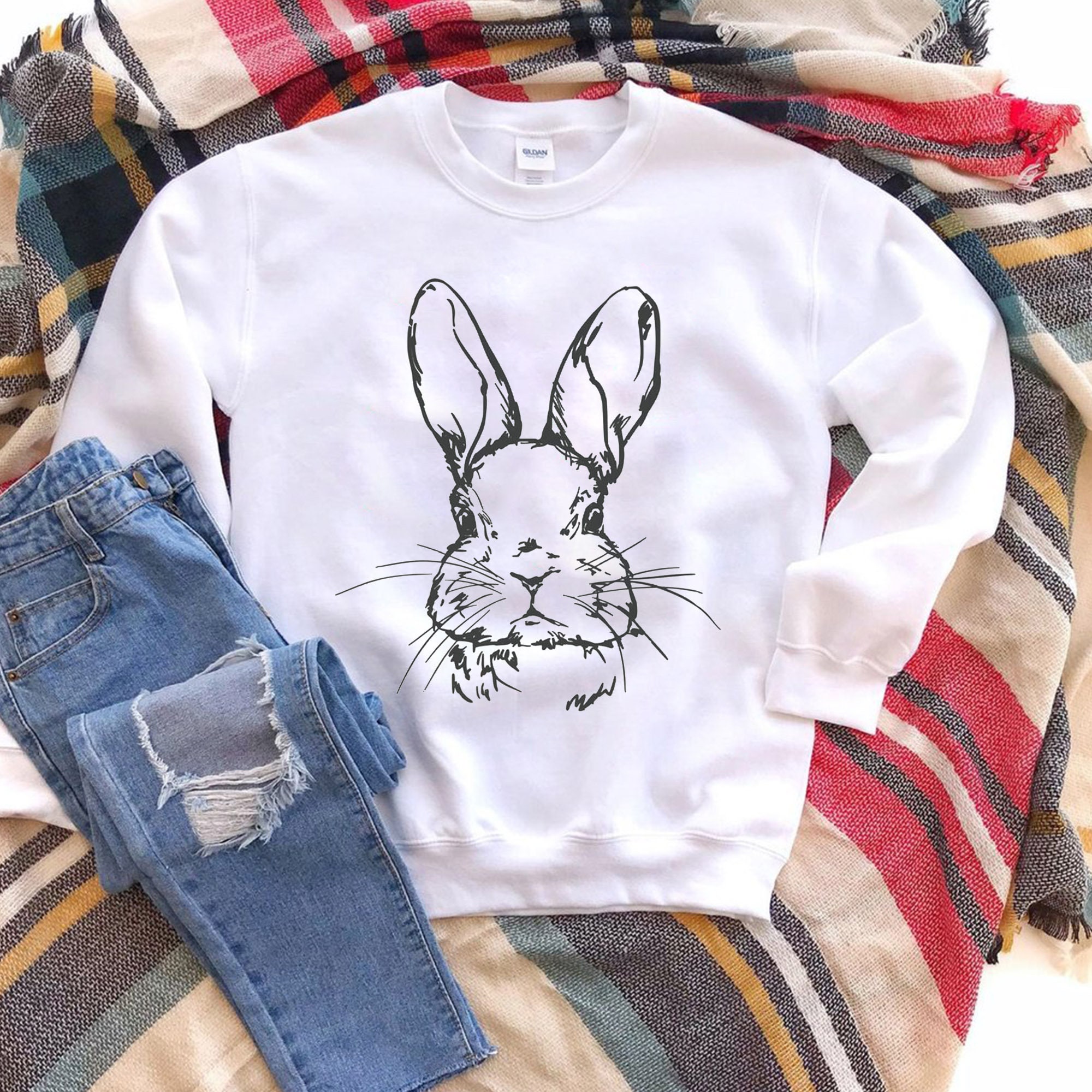 Easter Bunny Sweatshirt Easter Bunny Sweater Bunny Rabbit | Etsy