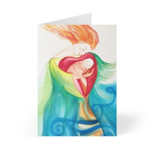 Un ángel abrazando nueva vida con ternura, tarjetas de felicitación (8 uds)