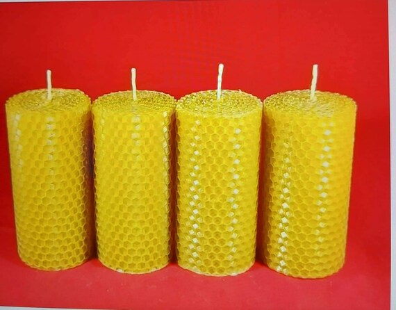 4 CANDLES 4 X 100% PURE beeswax PILLAR CANDLES Eco-friendly 