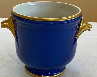 Limoges Cobalt Blue Jardiniere Cachepot with 22k Gold