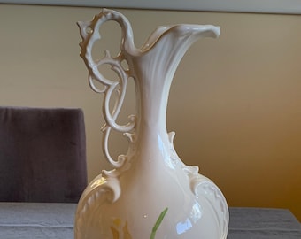 Elegant 19th c. Dresden Porcelain Ewer with Openwork Handle