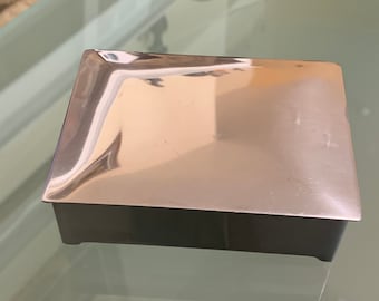 Mid Century Chrome and Teak Cigarette Box- Ohia Rostfritt Stal Made In Sweden