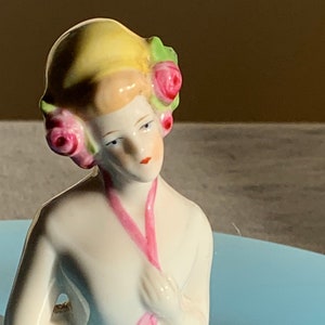 Porcelain Doll Head and Torso Woman in Yellow Bonnet