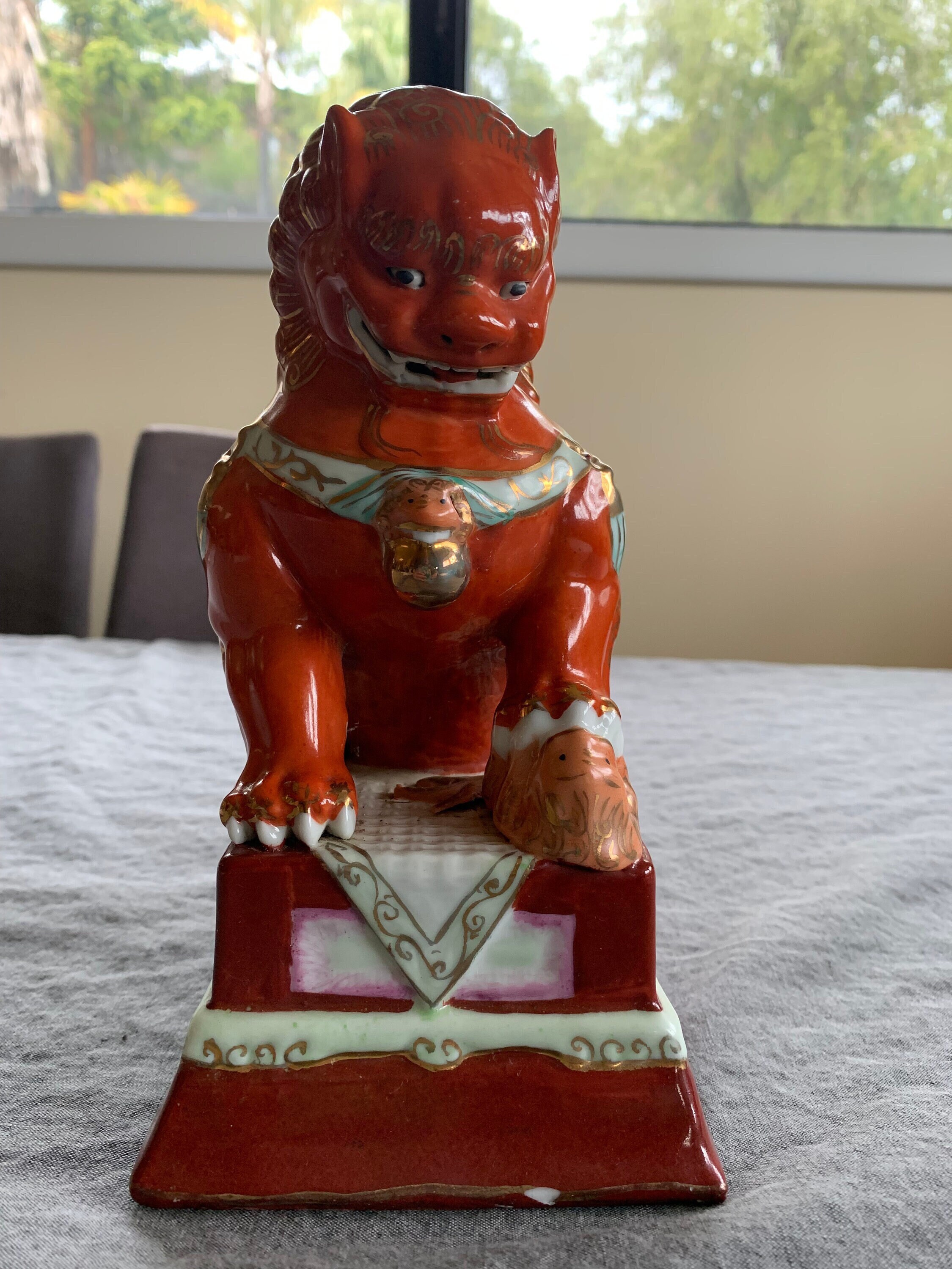 Chinese Wucai  Porcelain Fulion Pottery Foo Dog
