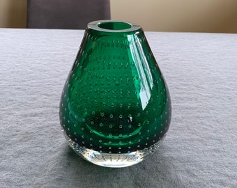 Carl Erickson Emerald Bubble Glass Vase Bookend (Single)  c. 1960s