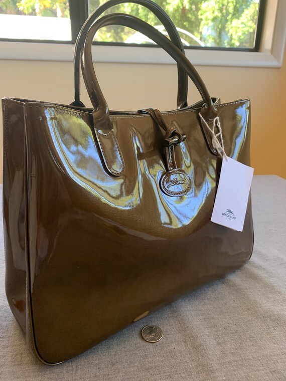 Longchamp Brown Patent Leather Tote