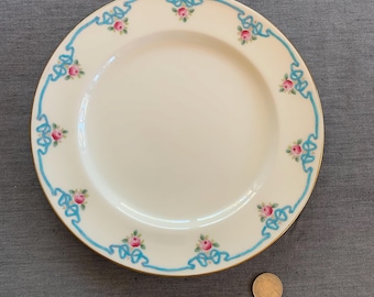 Minton Bailey Banks & Biddle Plate - Enameled Blue Ribbons and Pink Roses