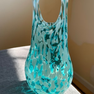 Aqua and White Mottled Glass Swimsuit Vase - Signed