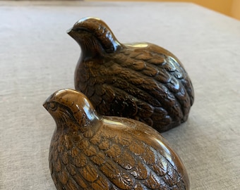 Pair of Metal Quail Figurines  Otagiri- Made in Japan