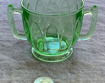 1930s Depression Green Uranium Glass - Single Sugar Bowl