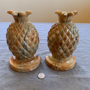 Pair of Alabaster Pineapple Bookends- Italy