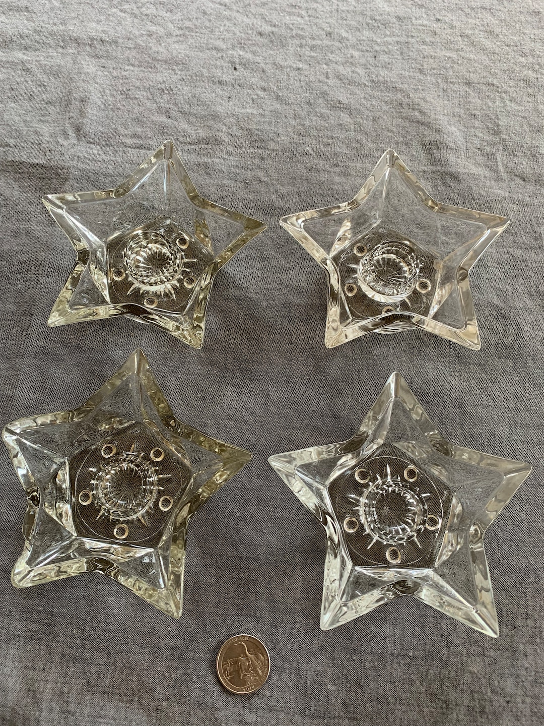 Vintage Glass Star Candle Holders Set of 4 Etsy