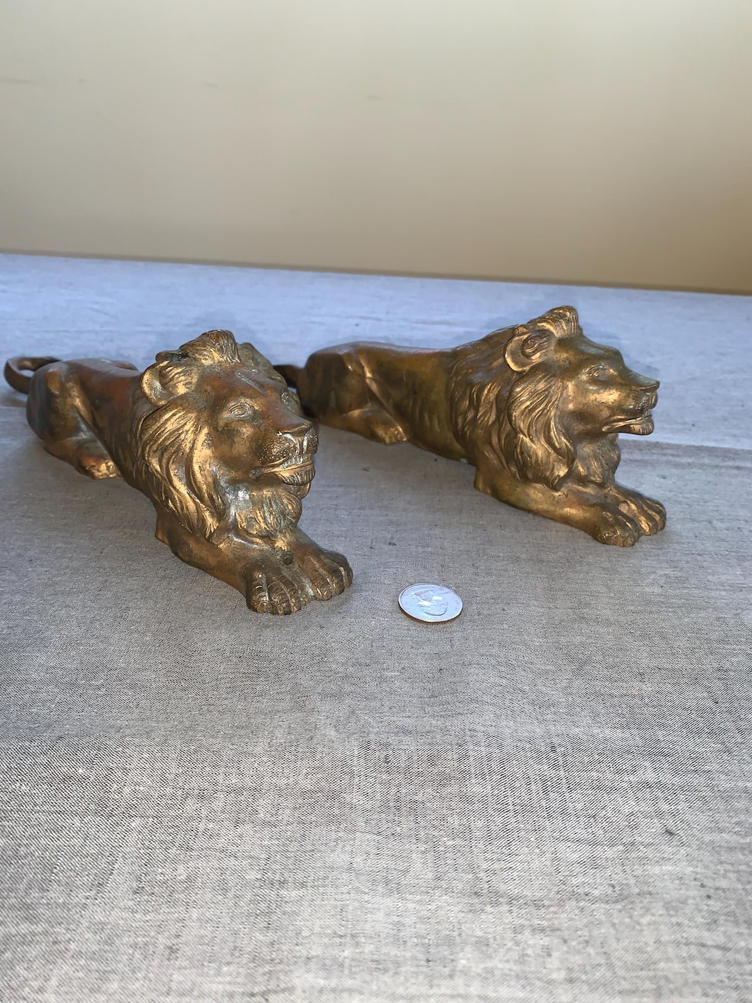 Pair of Brass Lion Statuettes - Etsy