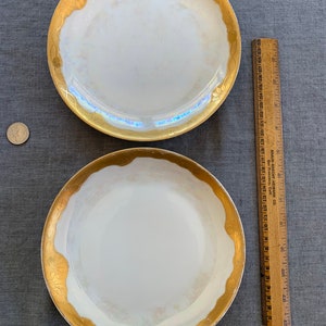 Pair Small Plates White Iridescent with Gold Edging Hutschenreuther Selb Bavaria