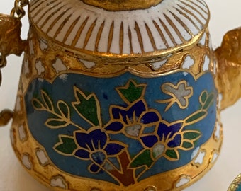 Miniature Cloisonne Teapot and 4 cup set