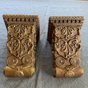19th c. Carved Wood and Gesso Gilded Egyptian Revival Corbels (Pair)