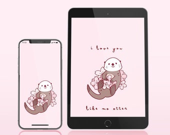 Sakura Otter Wallpaper - Instant Digital Download - Mobile and iPad Background