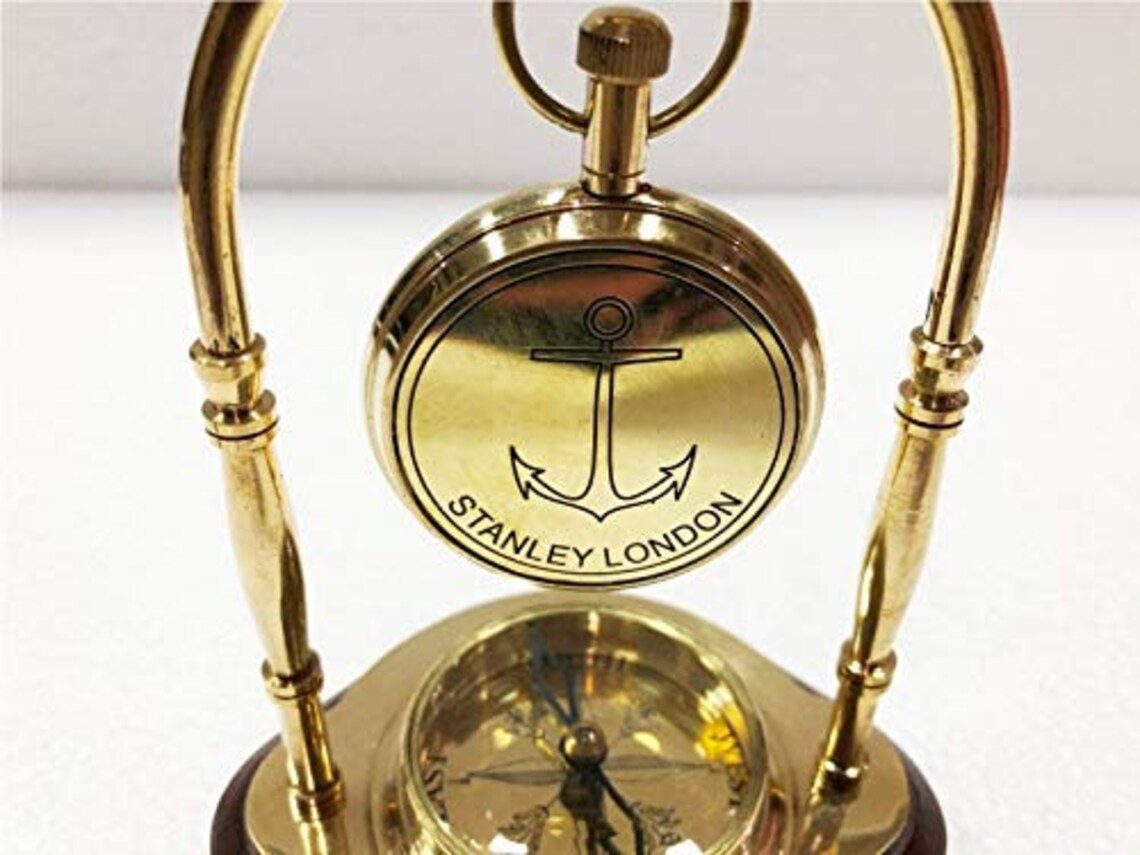 Nautical Art Antique Brass Table Clock Compass Style Nautical Etsy
