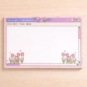 Pink Floral Retro Computer Notepad, Y2K Desk To Do List, 8.5 x 5.5 Horizontal