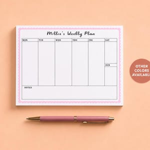 Weekly Planner Pad A5 Personalized Desk Notepad Horizontal Calendar | Custom Name Scalloped Planner Gift