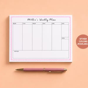 Weekly Planner Pad A5 Personalized Desk Notepad Horizontal Calendar | Custom Name Scalloped Planner Gift