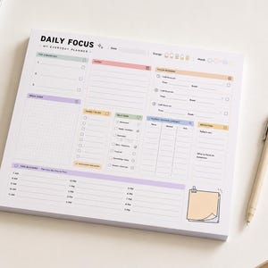 Daily Focus Planner Pad | ADHD Planner | Time Blocking Desk Pad | Executive Function Notepad | US Letter 11 x 8.5