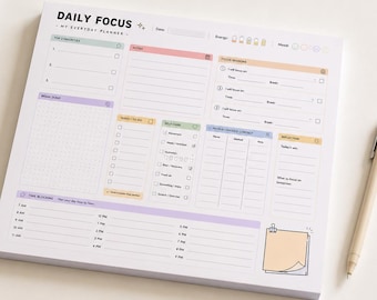 Daily Focus Planner Pad | ADHD Planner | Time Blocking Desk Pad | Executive Function Notepad | US Letter 11 x 8.5
