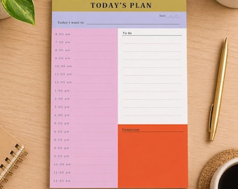 Today's Plan Notepad | A5 Daily Planner Pad | Time Blocking Schedule | Tear Off Desk Planner | Productivity Notepad
