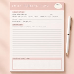 Personalized Therapist Session Notes Notepad | A5 or US Letter, 50 Tear-Off Sheets