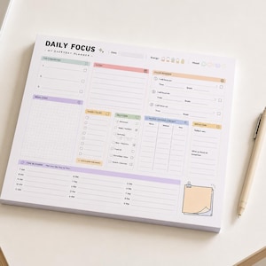 Daily Focus Planner Pad | ADHD Planner | Time Blocking Desk Pad | Executive Function Notepad | US Letter 11 x 8.5
