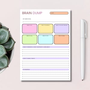 Bloc-notes TDAH Brain Dump A5 – Tâches quotidiennes, 50 pages détachables