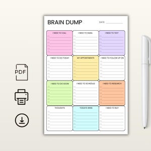 ADHD Brain Dump Printable Daily Planner | Checklist Organizer PDF | A4 & US Letter | Digital Download