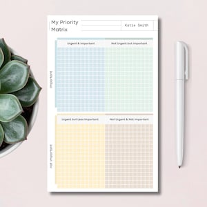 Personalized Priority Matrix Planner Notepad – Custom Name | Minimalist Time Management Pad | 50-Page Tear-Off